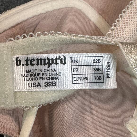 b tempt'd Bra Womens 32B Off White Nude Lace UnderWire Adjustable Lingerie Bow - Picture 4 of 6